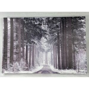 Winter Forest Canvas Art Print 18x12 – Snowy Road Landscape - Signed Artist